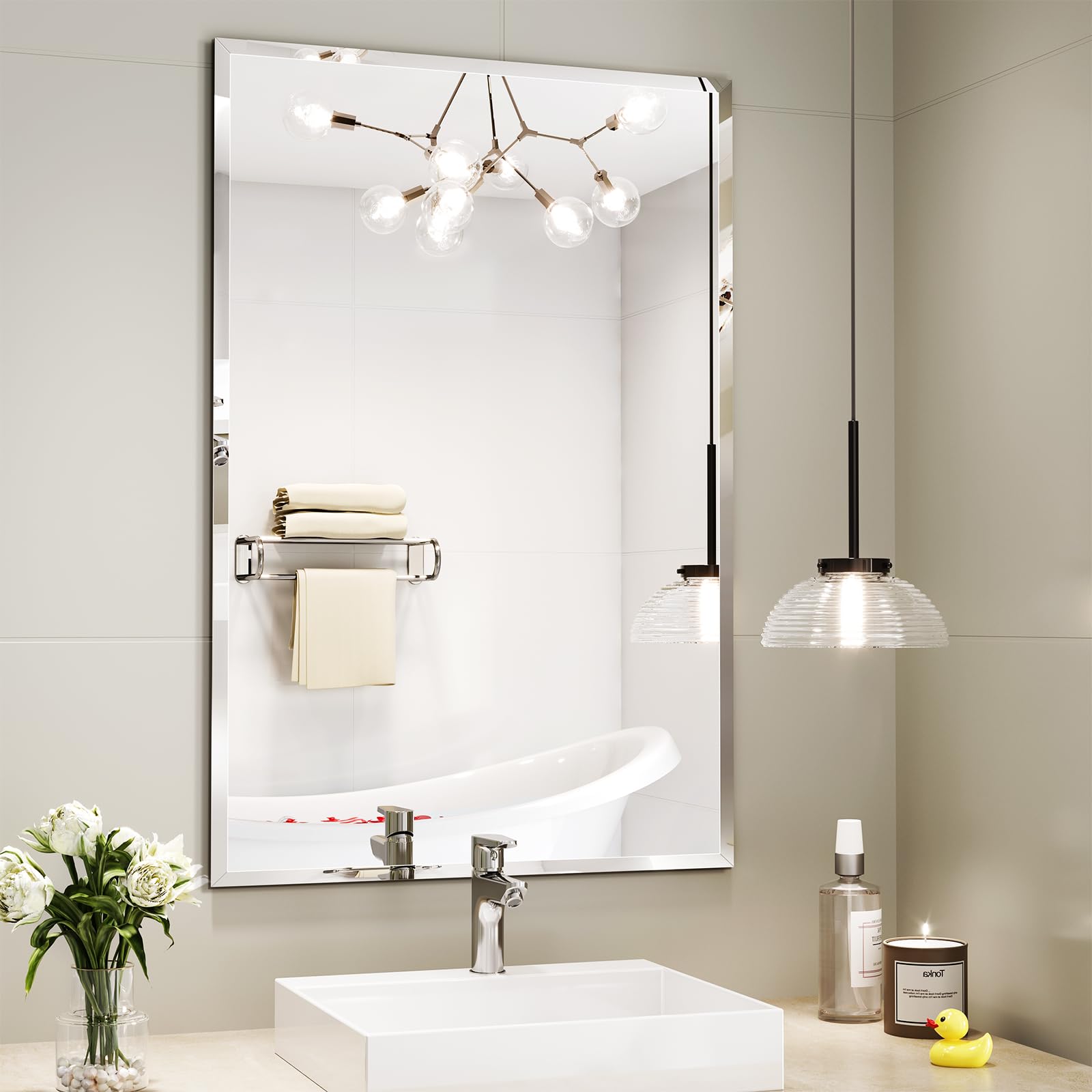 Bathroom Mirrors for Wall Beveled, 24"x36" Frameless Bathroom Vanity Mirror, Wall Mount Mirror for Bedroom Entryway Living Room Hangs Horizontally or Vertically