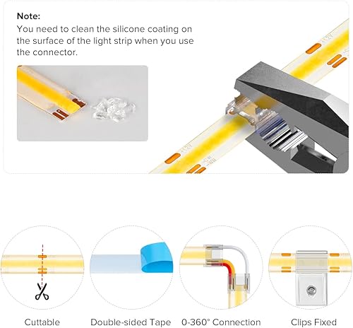 Miniatura 4 de BTF-LIGHTING FCOB COB CCT IP65 Tira de luces LED de alta densidad flexible de 16.4 pies 640LEDm sintonizable 3000K-6000K CRI 90+ cinta de luz LED