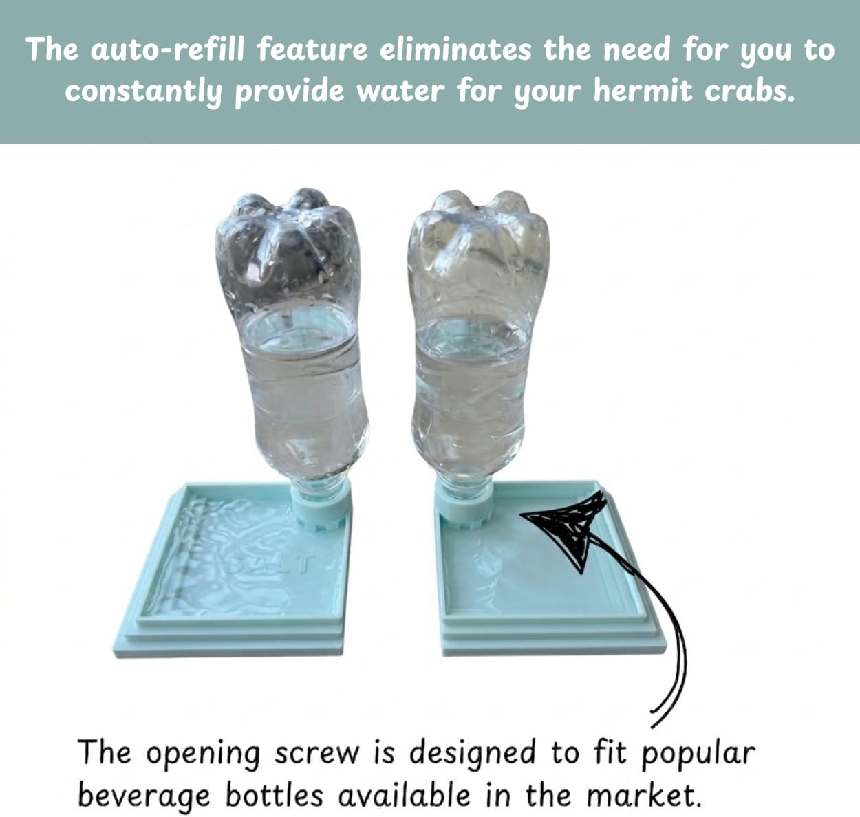 Pack of 2 Self-Refilling Hermit Crab Pools with Salt Marking – 110x110mm （4.5x4.5 in） Hermit Crab Water Bowl, Dishes Ideal for Small Pets – Easy to Use, Durable & Tip-Proof Dish (Glacier Blue)