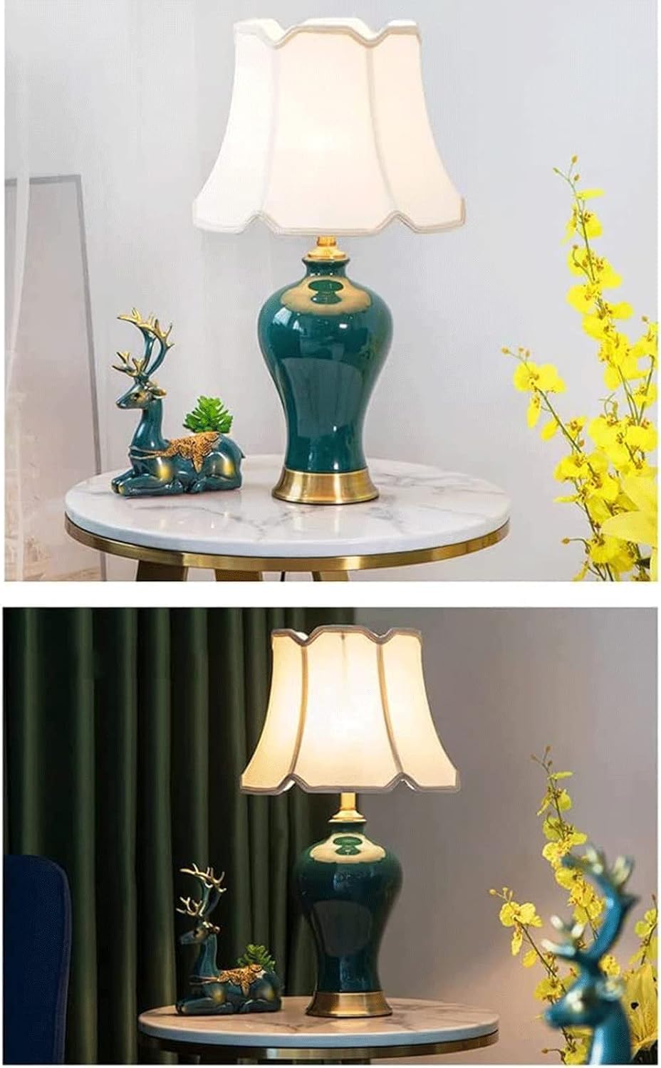 Lampy Stołowe Lampa Stołowa Lampka Nocna Ceramiczna Lampa Stołowa Mosiężna Podstawa Abażur Z Tkaniny Lampka Nocna Lampka Nocna W Stylu Amerykańskim Do Salonu W Sypialni Sypialni (Color : A, Size : S