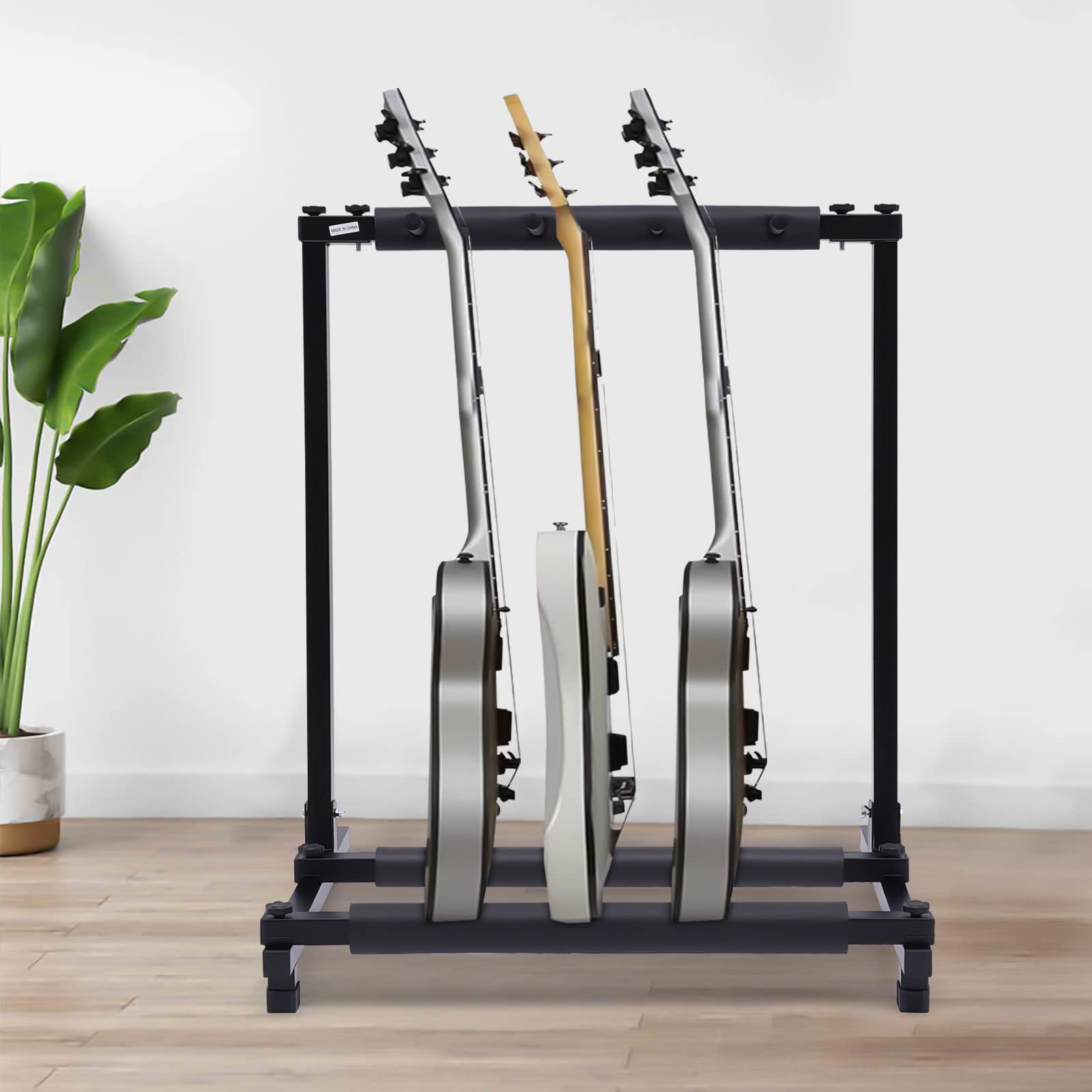 Supporto per chitarra, in metallo, regolabile, più supporto per chitarra, con piedini in gomma antiscivolo, copertura per chitarra, basso, violino, ukulele (3 chitarre)