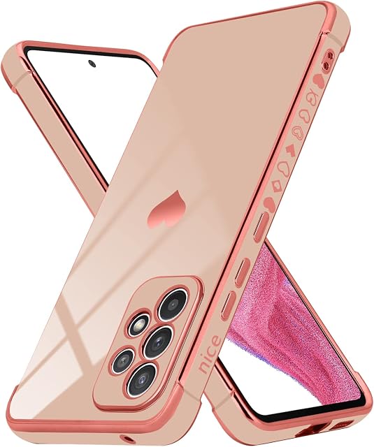 Urarssa for Samsung A53 Case Cute Bling Plating Heart Design Cases Women Girls Shockproof Bumper Silicone Slim Protective Cover for Samsung Galaxy A53 5G-Pink
