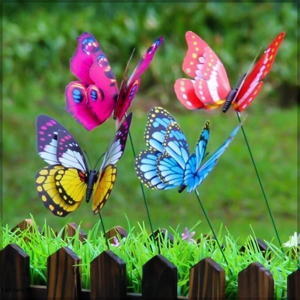 YATAI Butterflies Stakes 11cm Wide Waterproof Artificial Butterfly Stakes Stems Decorations Butterfly Garden Ornament Floral Picks Garden Stakes (Mix Color 8-Pieces) (12cm, Mix-color-8pcs)