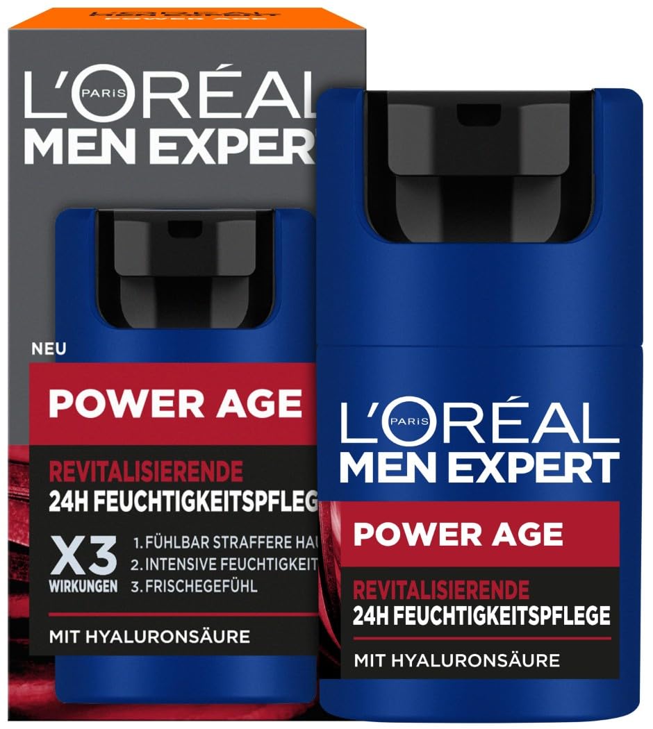 L'Oréal Men Expert Power Age Pflegeset gegen Falten mit Hyaluronsäure, Geschenkset für Männer, 2 x 50 ml, 1 x 30 ml, 1 x 15 ml
