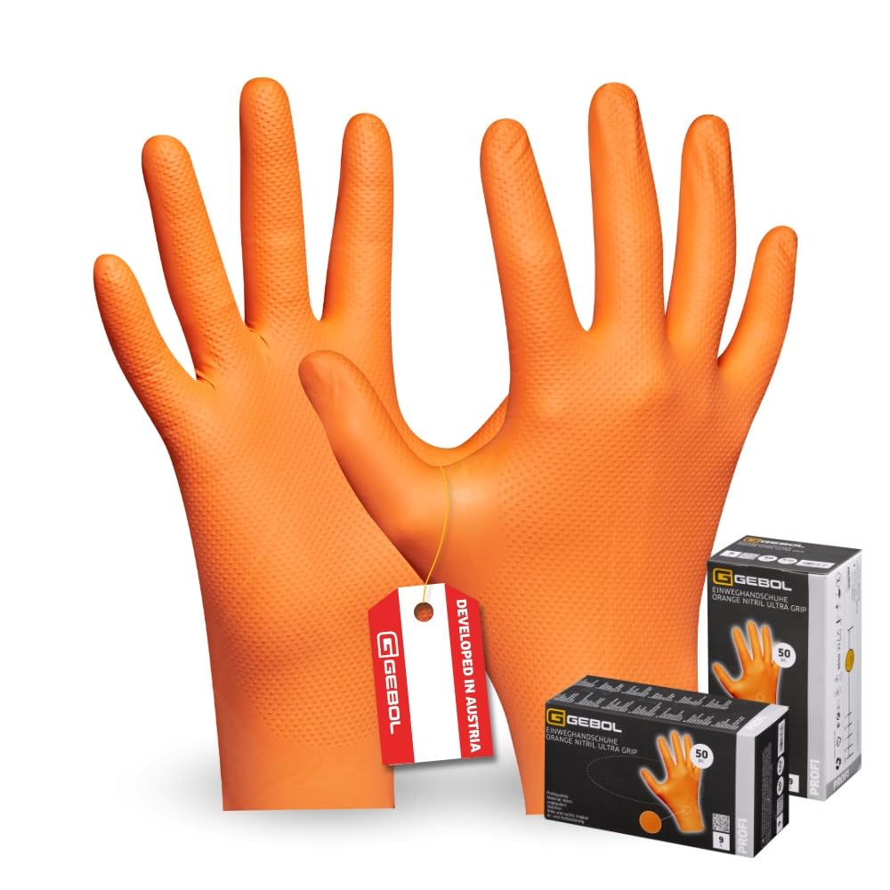 Jednorazowe rękawiczki pomarańczowe nitril Ultra Grip rozmiar M zawartość 50 sztuk