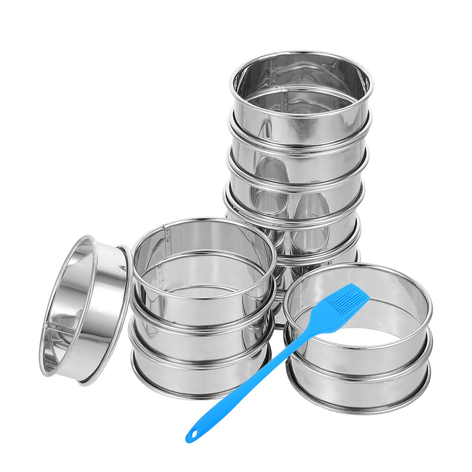 Unomor 13pcs Stainless Steel Mousse Ring Cake Non Stick Round Baking with Brush for Tarts Desserts Mousse Heat Easy Release for Home Baking