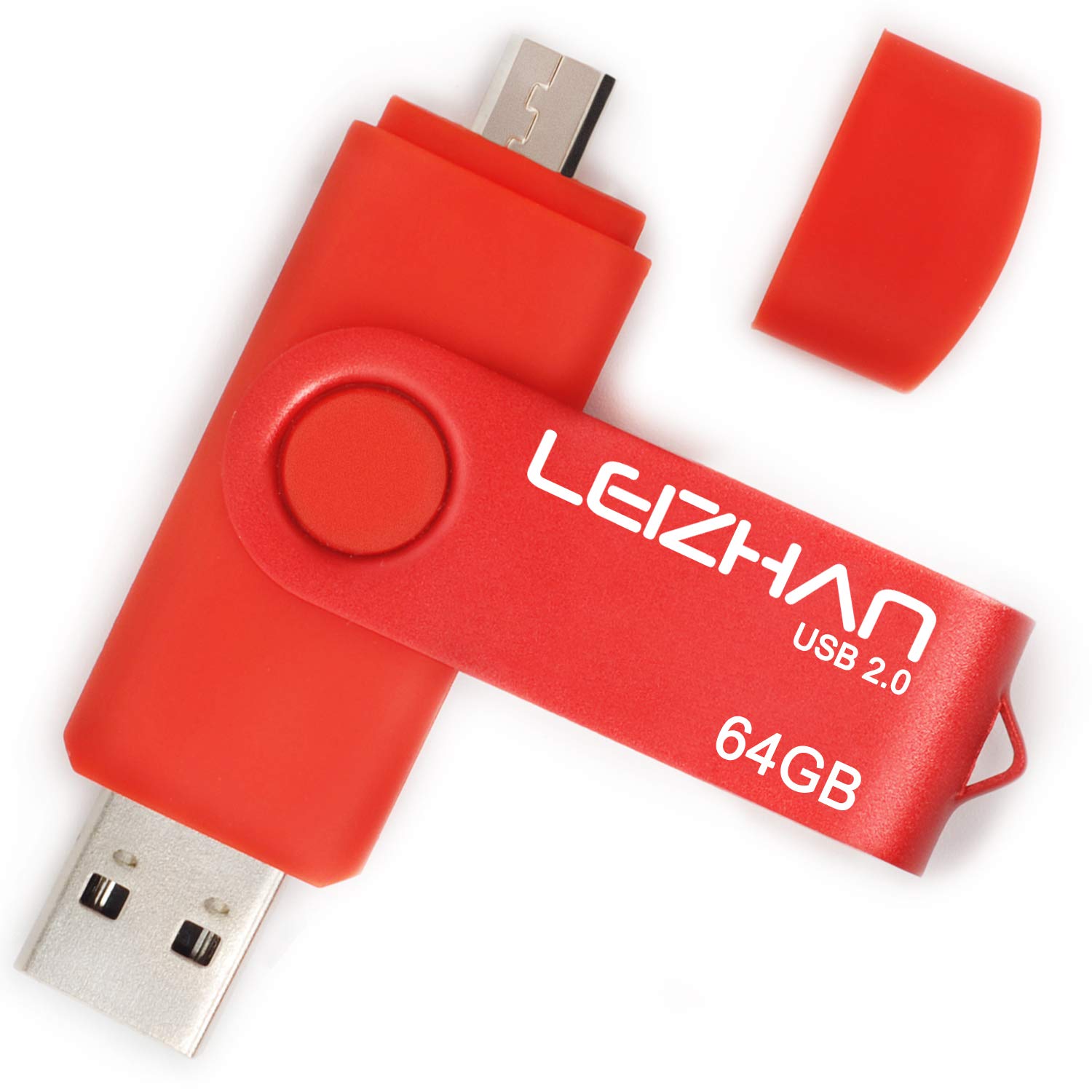 leizhan64GB Micro USB OTG Flash Drive Micro Pen Drive Smartphone Thumb Drive Pendrive USB 2.0 Memory Stick for Samsung Galaxy, Xiaomi,LG,Sony, One-Plus,HTC, Meizu, Red
