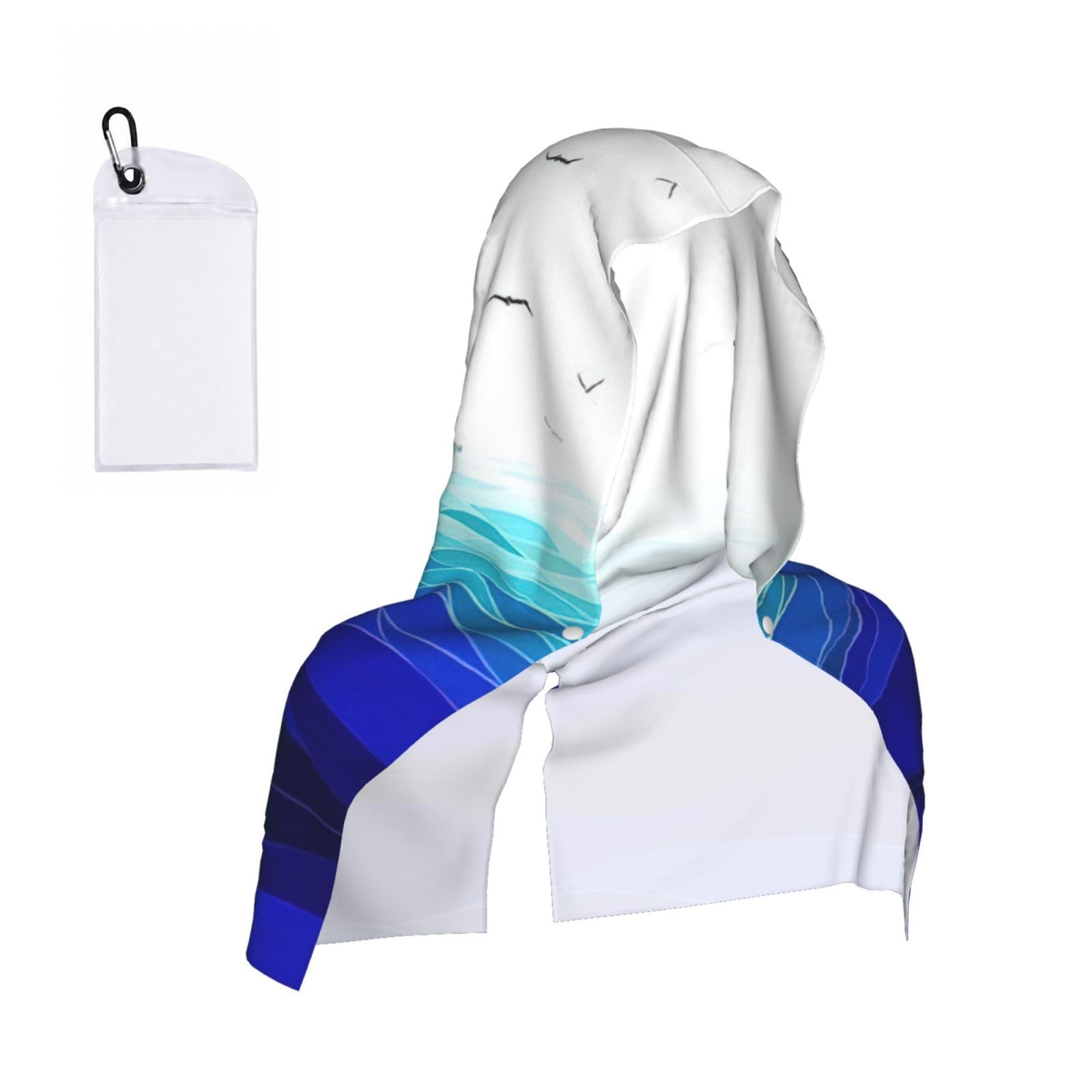 DUWAA Ocean Waves Sailboat With Birds Maritime Print Reusable Hoodie Cooling Neck Wrap, Hot Weather Outdoor Sports Workout Head Towel For Stay Chill