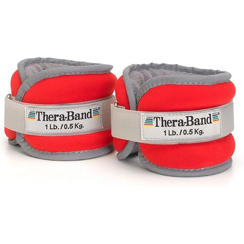 THERABAND Ankle Weights, Comfort Fit Wrist & Ankle Cuff Weight Set, Adjustable Walking Weights for Cardio, Home Workout, Ankle Strengthening & Physical Therapy, Red, 1 lb. Each, Set of 2, 2 Pounds