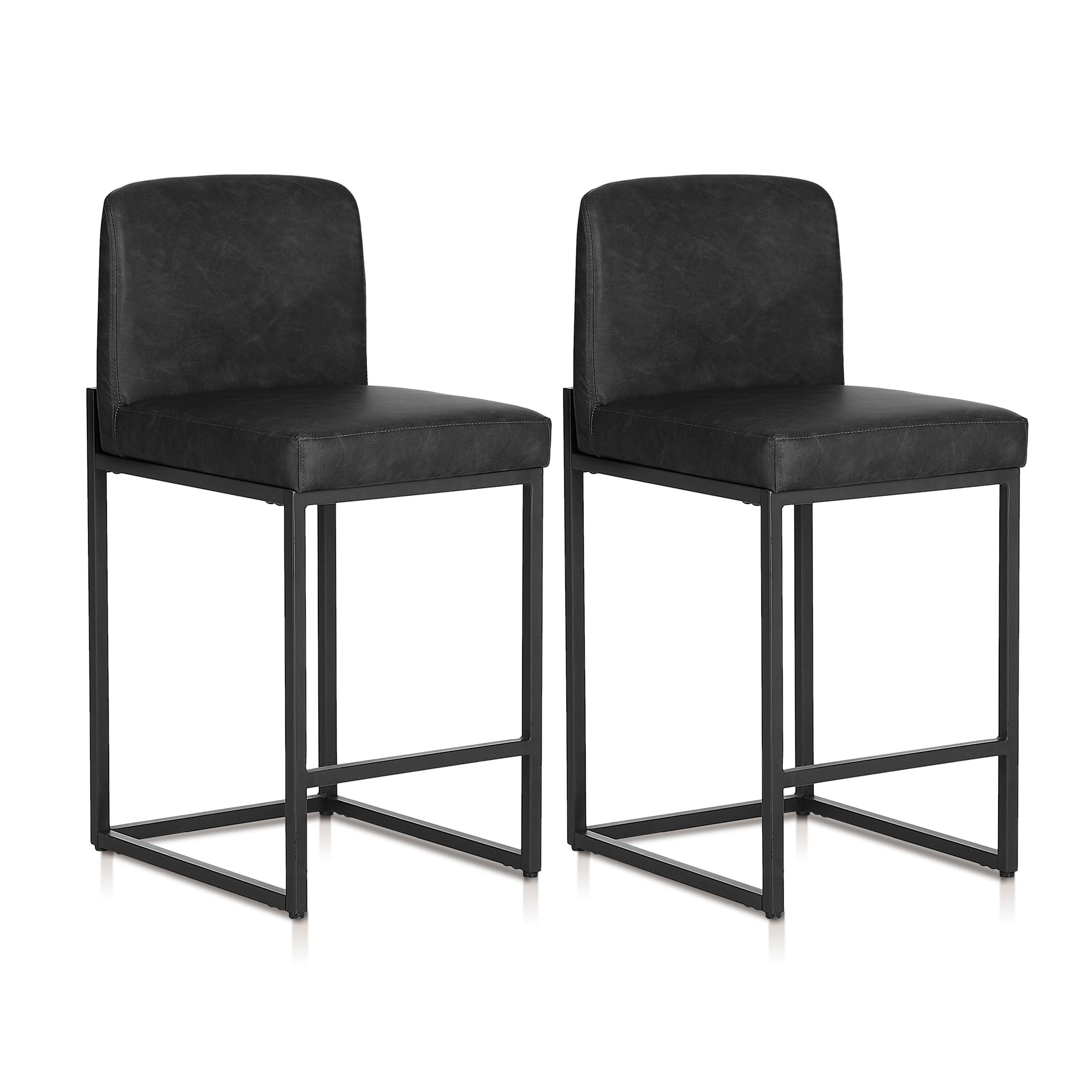 ALPHA HOME Barhocker 2er Set mit Lehne Pu-Leder Küchenhocker, Schwarz