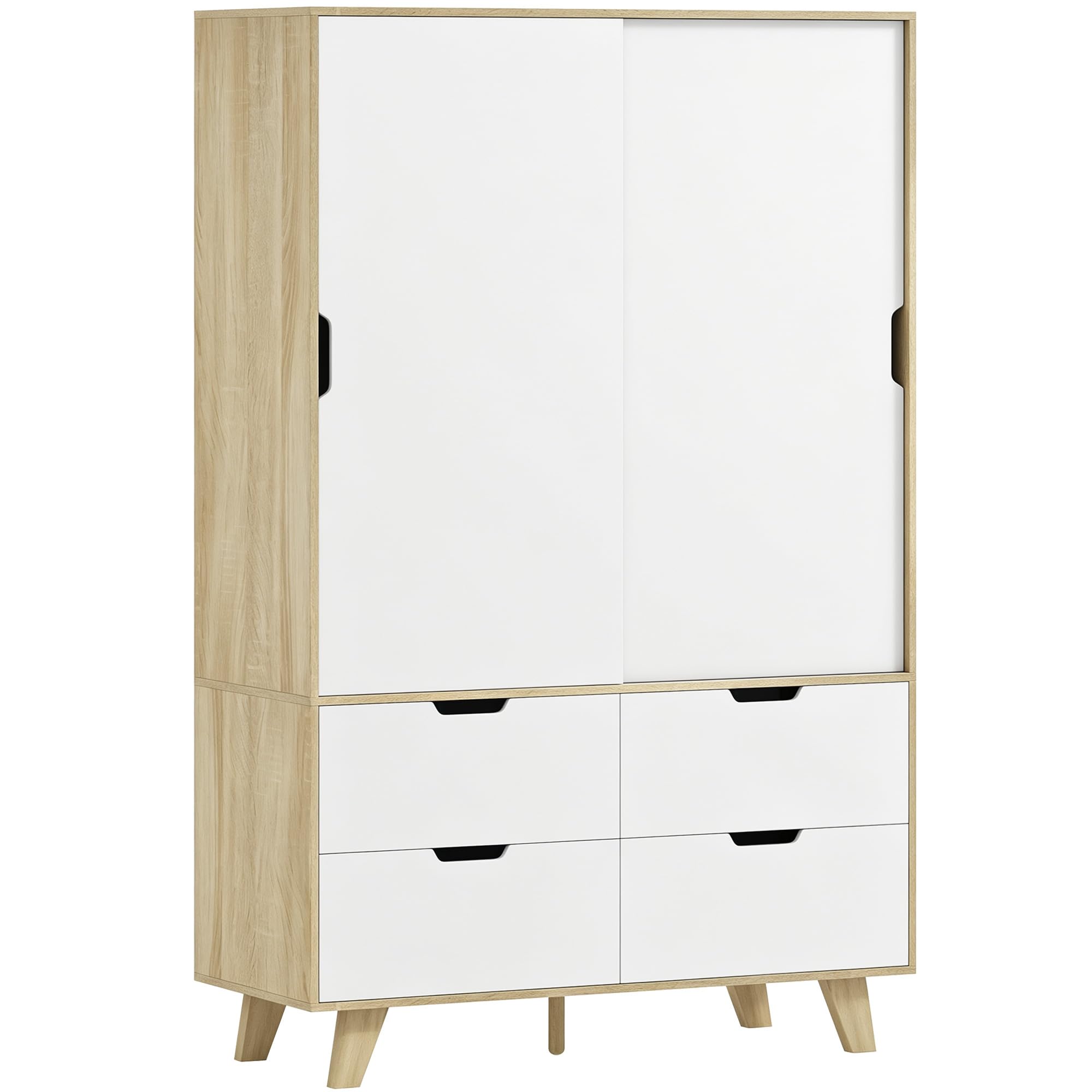 HOMCOM Armoire Chambre Penderie 2 Portes Coulissantes 4 Tiroirs Chêne Blanc