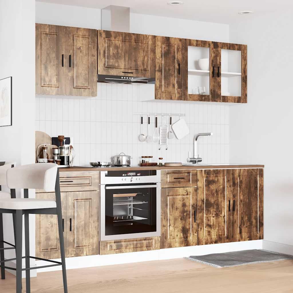 Set di 8 mobili da cucina Porto in legno di rovere affumicato