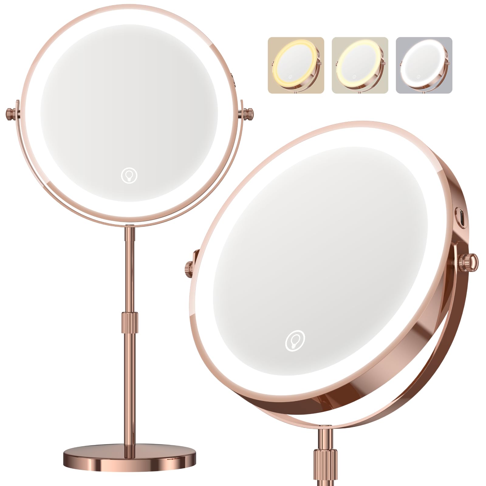 Dienmern Makeup Mirror with Lights Rose Gold