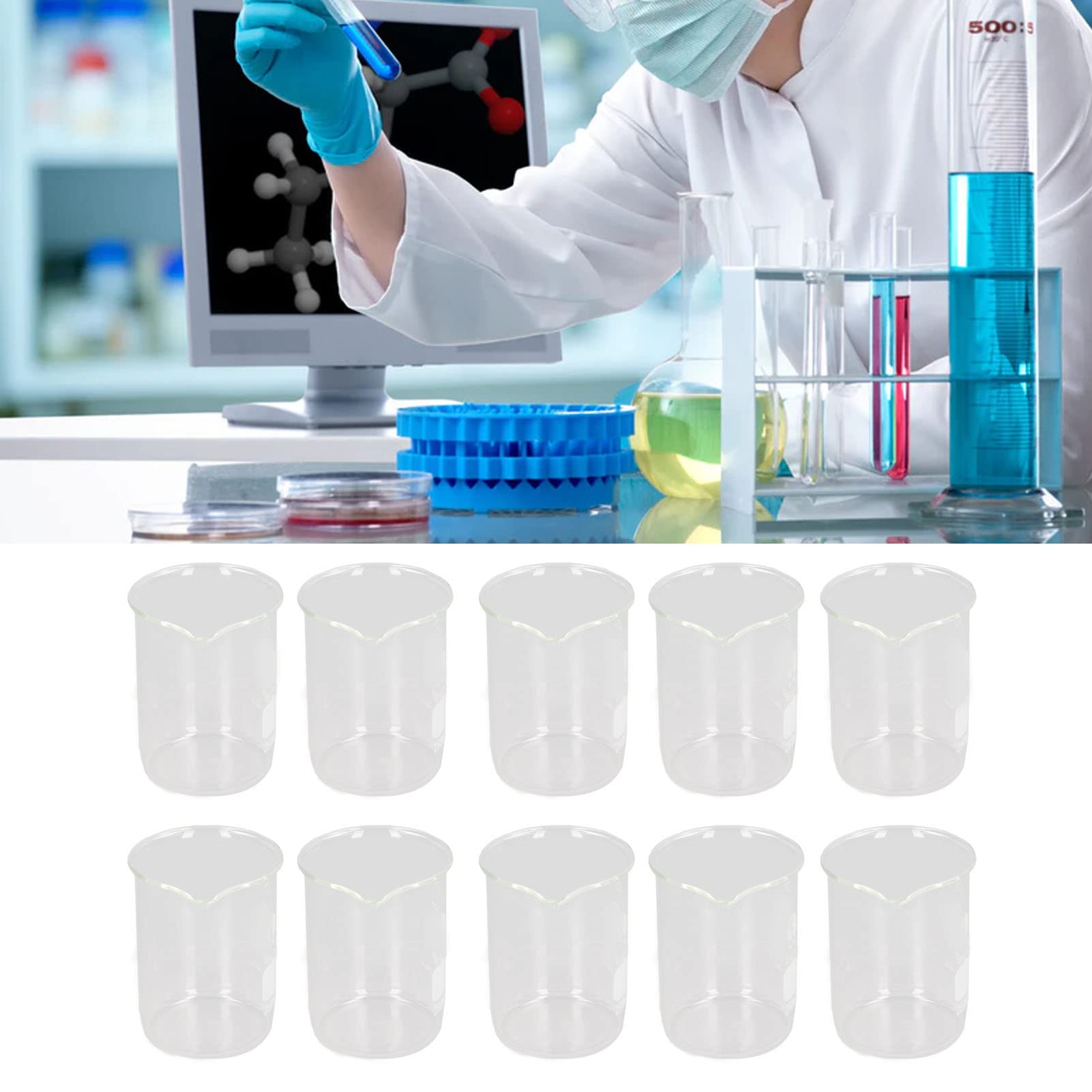 10 Stück Glas Messbecher Set, 250ml Boro Silikat Lab Messbecher Graduierten Labor Chemiebecher mit Auslass Wissenschaft Liche Glaswaren für Laboratorien Klassen Küche und Zuhause