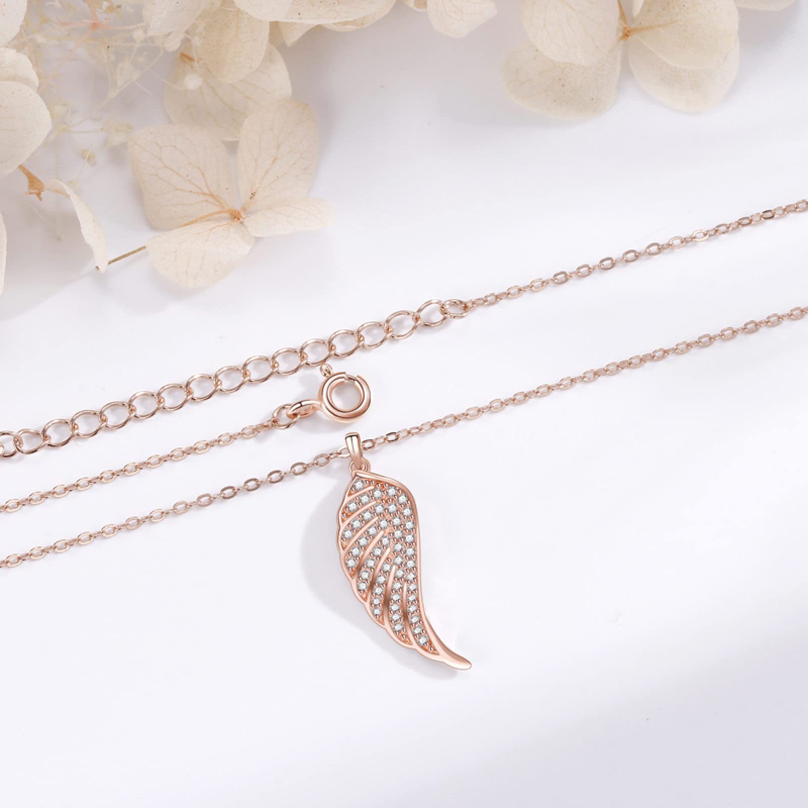 Frauen-Anhänger Halskette - S925 Engelsflügel-Diamant-Halskette, Weibliche Blatt-Schlüsselbein-Kette Mode-Flügel-Schmuck-Zubehör