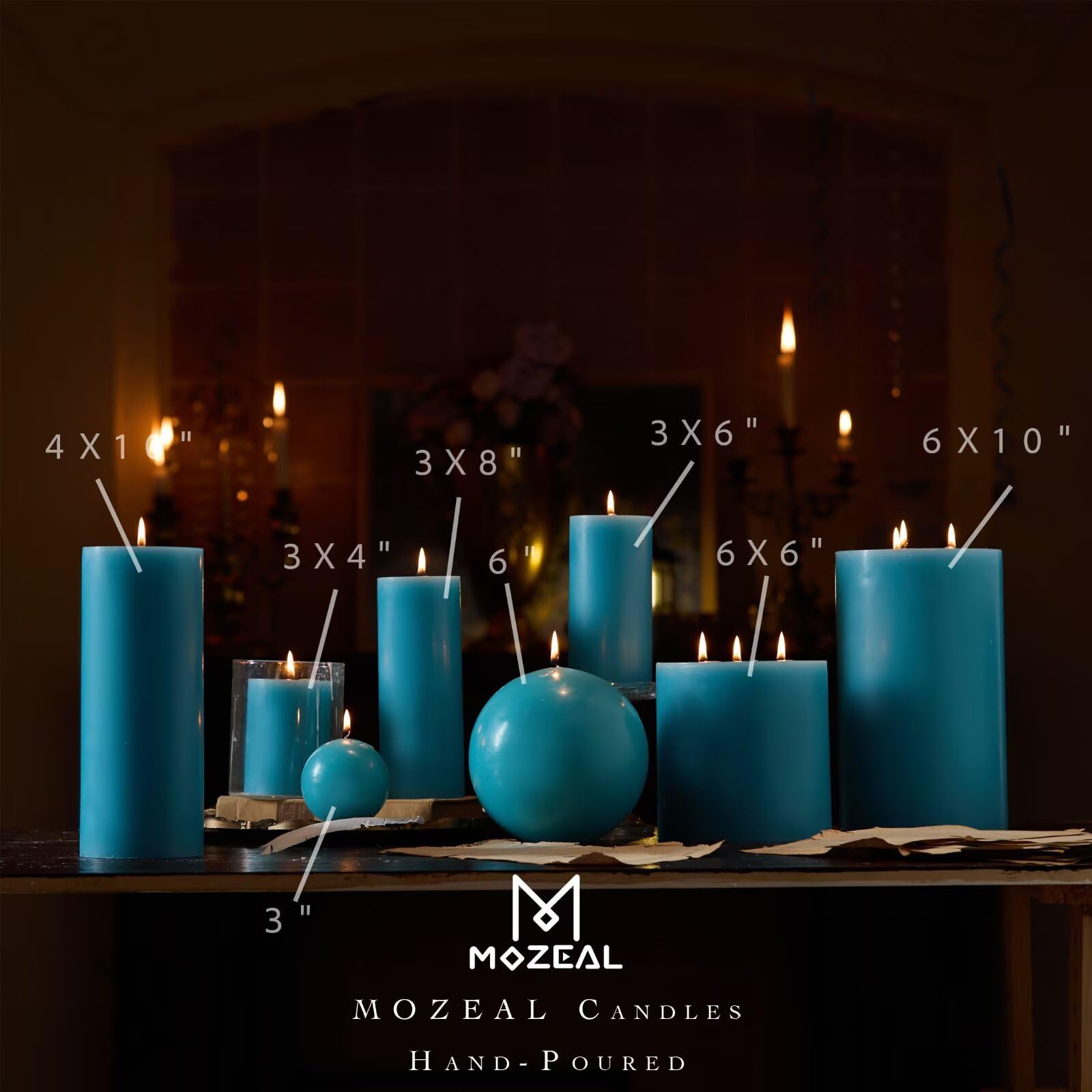 MOZEAL Velas de pilar turquesa extragrandes de 4 x 10 pulgadas (juego de 2), sin perfume, sin goteo, sin humo, de larga duración, de combustión limpia, estas velas altas de 10 pulgadas grandes de
