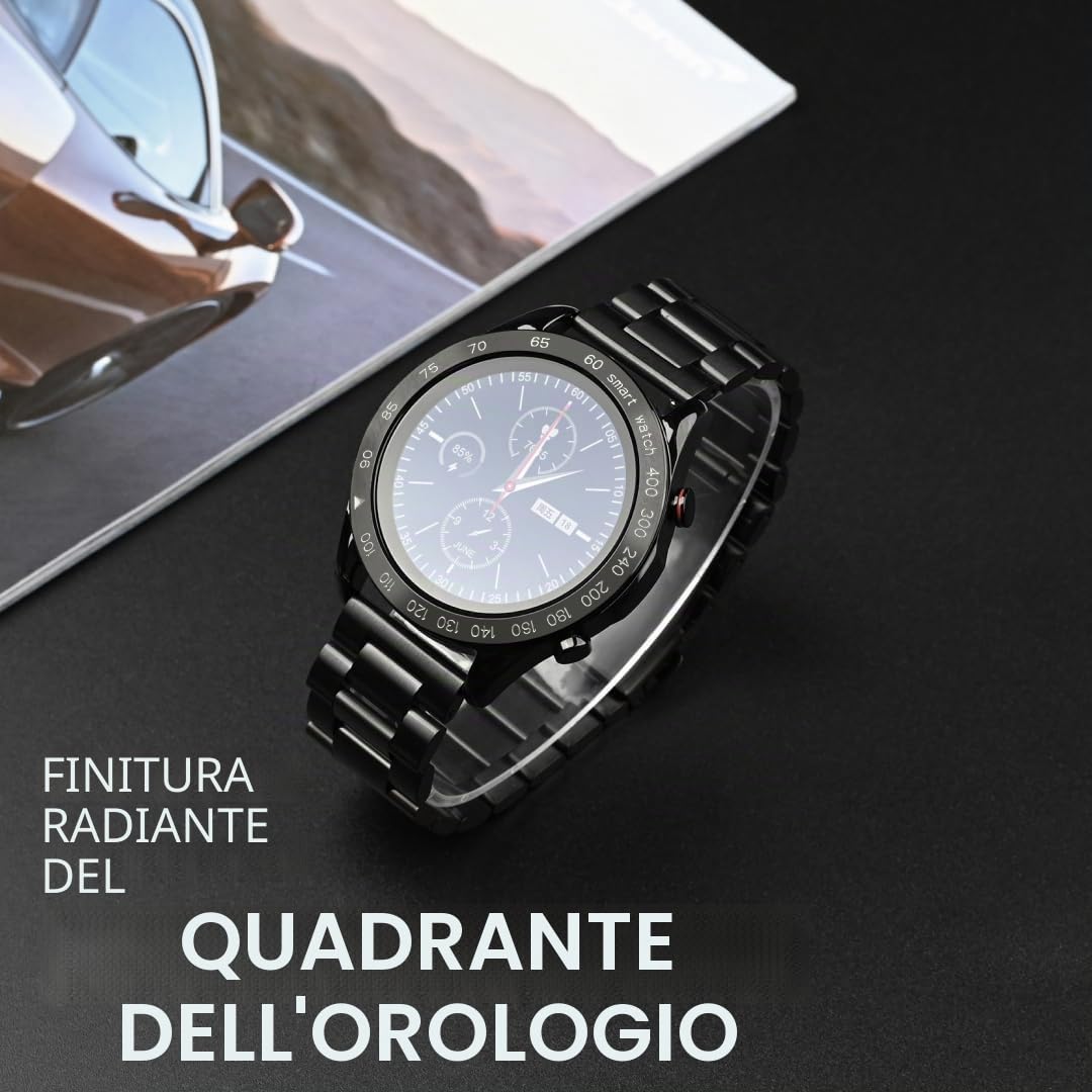HiFuture FutureGo Pro Smartwatch Uomo: Acciaio 1.32 inossidabile Orologio Fitness con Contapassi Cardiofrequenzimetro, 24 Modalit Sportivo, Impermeabile 3ATM per Android e iOS