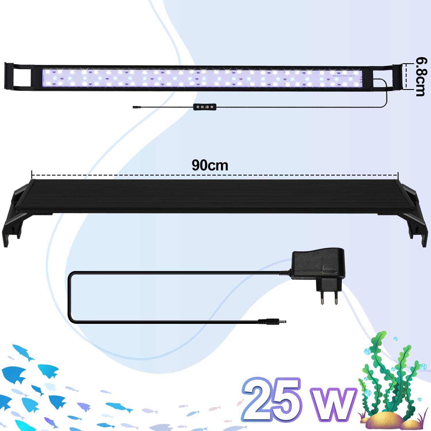 Sonnewelt Oświetlenie akwariowe LED 25 W lampa oświetleniowa akwariowa biała niebieska lampa akwariowa z regulowanym wspornikiem do roślin akwariowych 90-110 cm