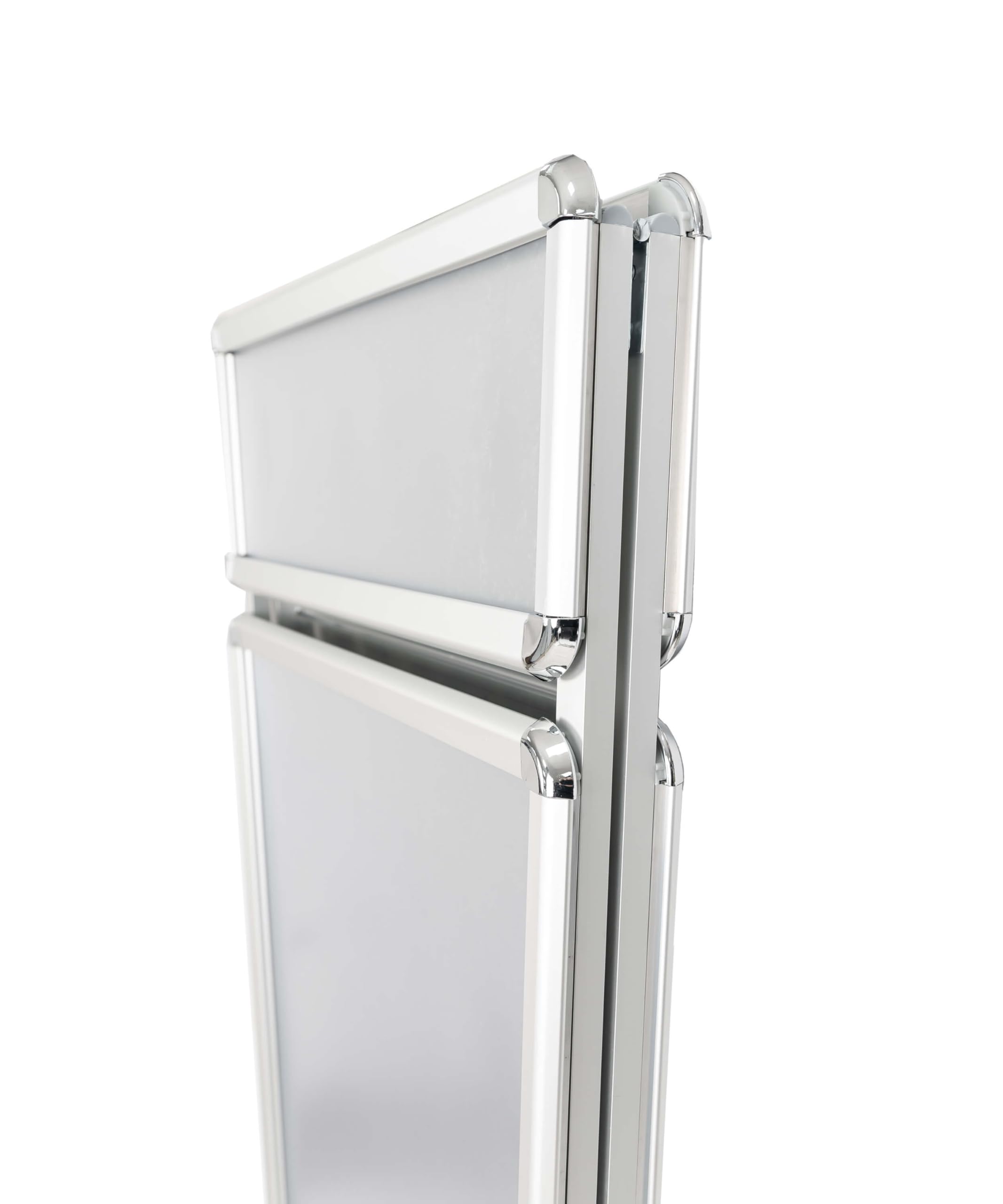Kundenstopper DIN-A1, Passantenstopper Silber mit Top-Schild für Firmenlogo oder Werbeslogans, Palaktaufsteller für Innen und Außen, Werbeaufsteller zweiseitiges Display mit Klapp-Profile