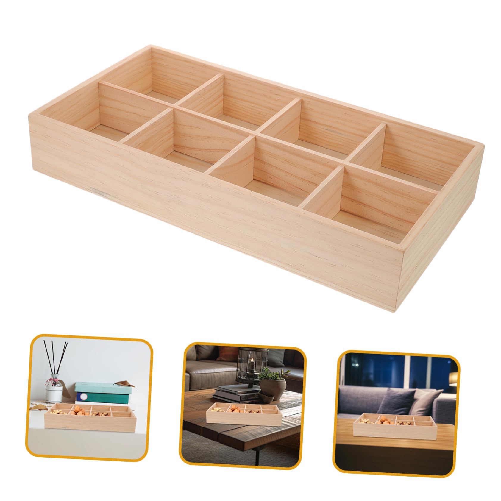 Scatola Portaoggetti in Legno Coperchio, Design a Scomparti, Contenitore Multifunzionale per Bustine di Tè, Frutta Secca e Snack