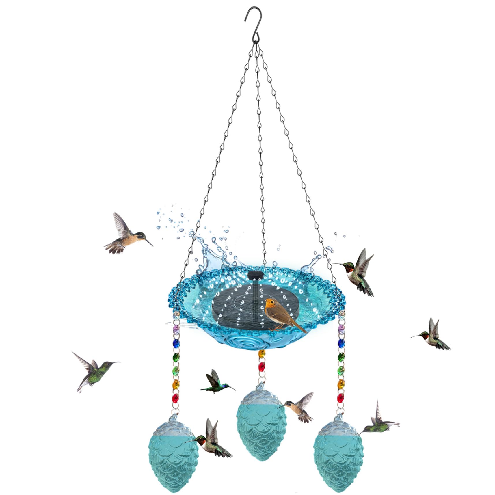 Bain d'oiseaux de jardin d'ornement en verre bleu de 27,56 pouces haut de gamme