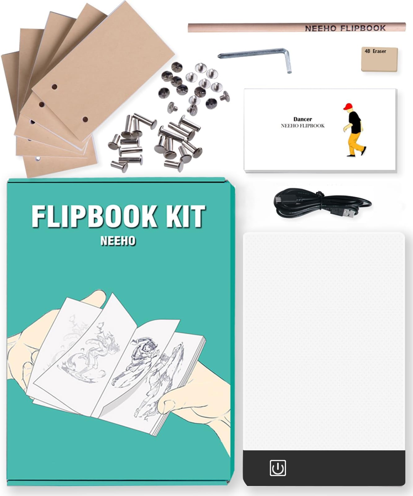 Flip Book Kit, Flipbook Kit With Light Pad For Drawing And Tracing 300 Sheets Premium Pre-Drilled Paper, Led Lightbox Making Animation Flipbooks Binding Screws