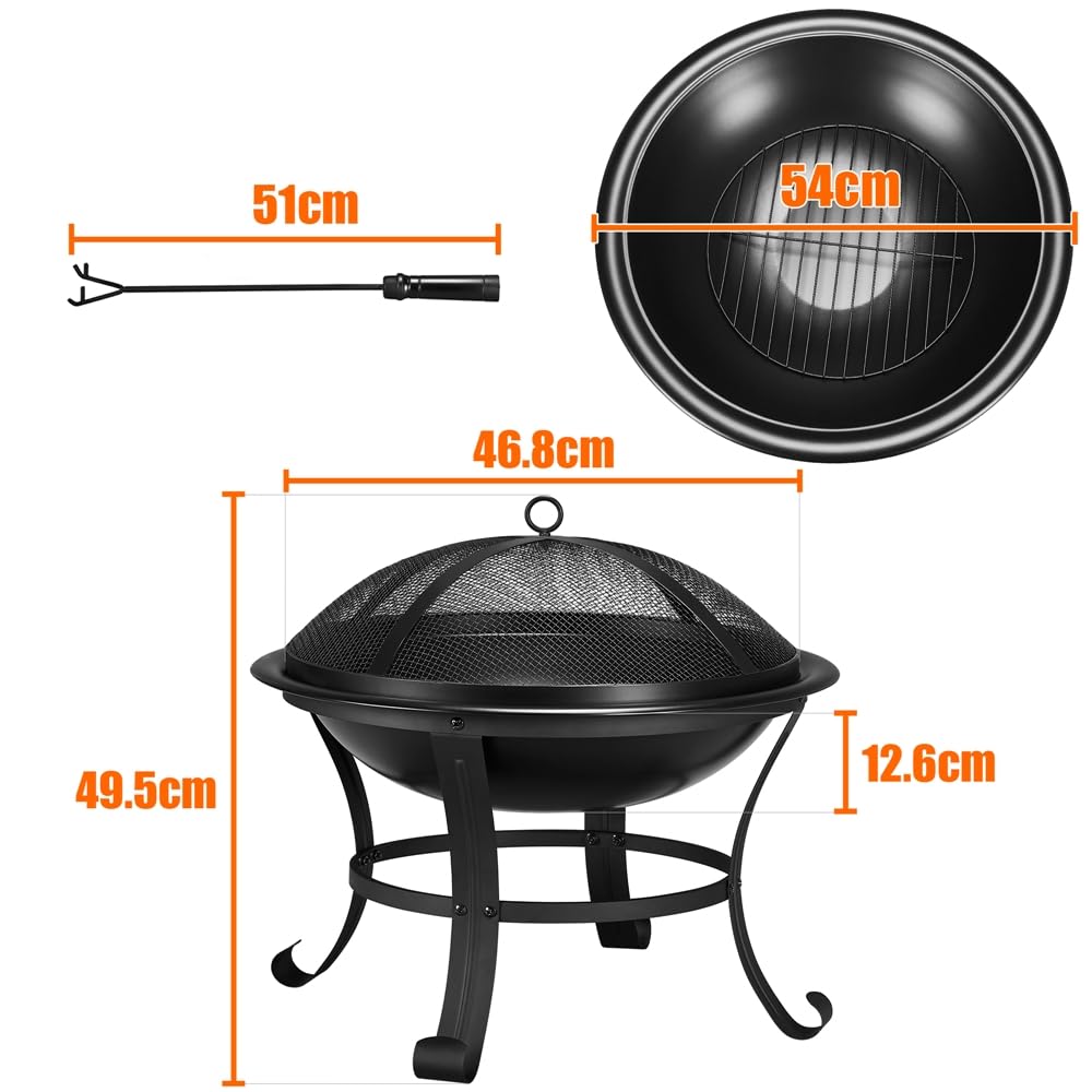 Yaheetech Brasero Exterior Jardin Chimeneas de Hierro para Carbon Leña Estufas ​de Pie Plegable para Terraza 54 x 54 x 49,5 cm Negro