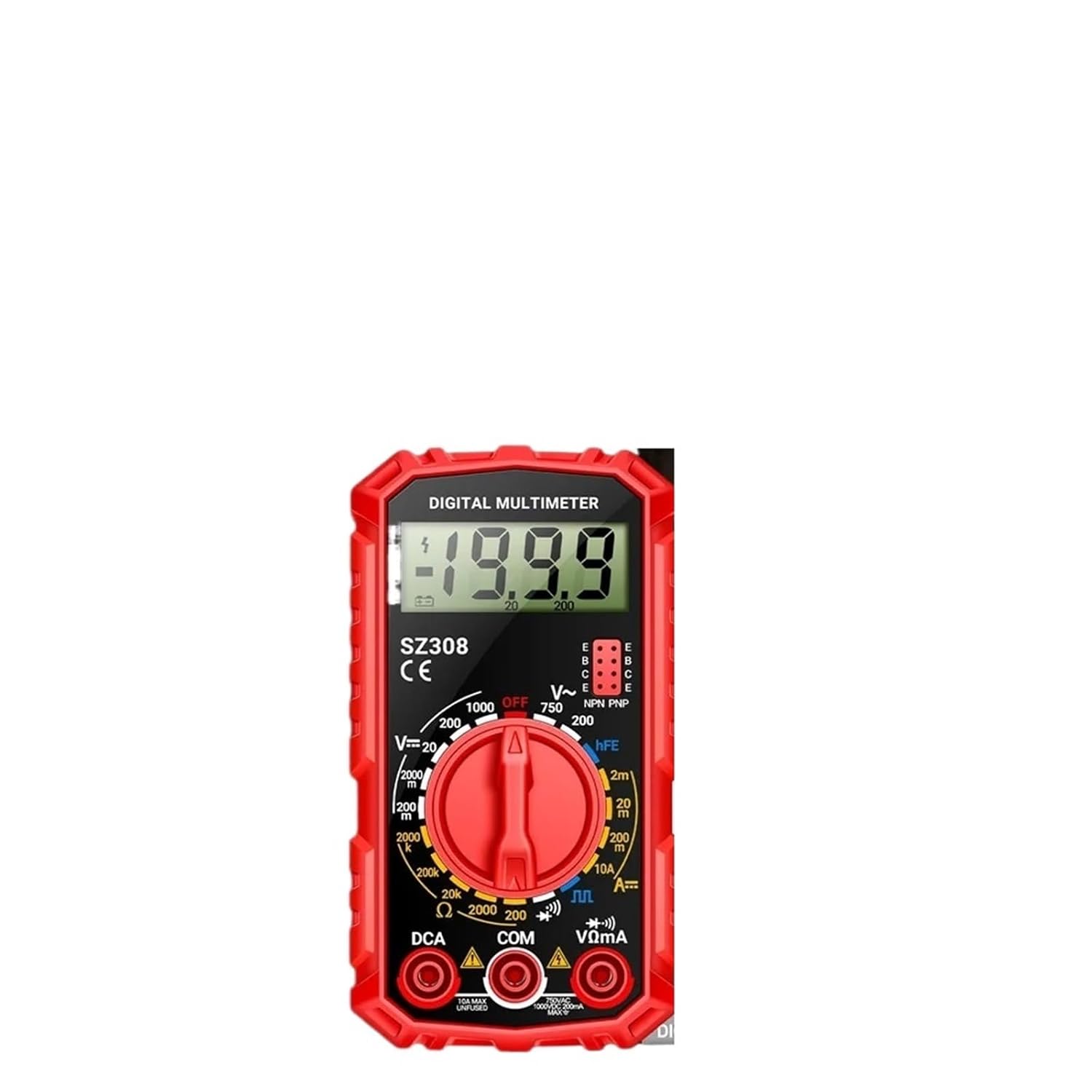 SZ308 Square Wave Digital Tester Counts Triode Buzzer Multimeter AC/DC Voltage 10A Current Multimeters Meter Tool(Red)