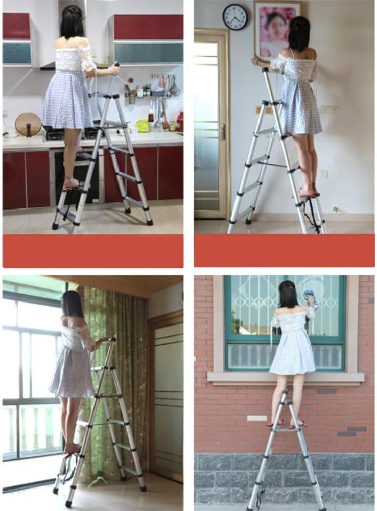Outdoor Folding Extension Ladder, Multi-Function Portable Aluminum Alloy Lifting and Anti-Skid Function, Suitable for Indoor/Outdoor Stairs (Size : Échelle à 4 échelons)