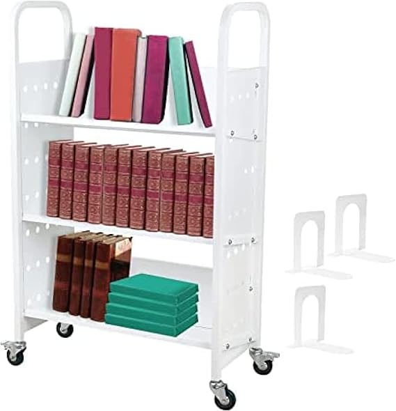 Book Cart, 200 LBS Library Cart, Rolling Book Cart, Single