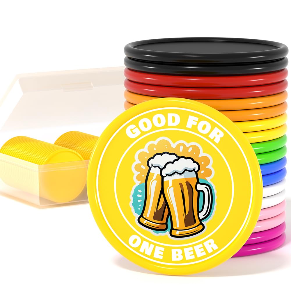 200 Custom Poker Chips, Custom Drink Tokens Personalized Own Logo, Image and Text, Double Sided Full Color Printing Custom Drink Chips for Bar, Business Cards, Company Logo and Promotions (Yellow)