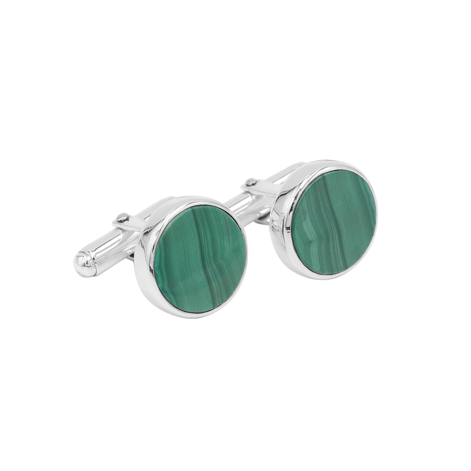 Jay Jools Gemelos de malaquita verde para hombre, plata de ley 925, gemelos de piedras preciosas para boda, fiesta, regalo único, 14mm, Piedra preciosa., Malaquita verde