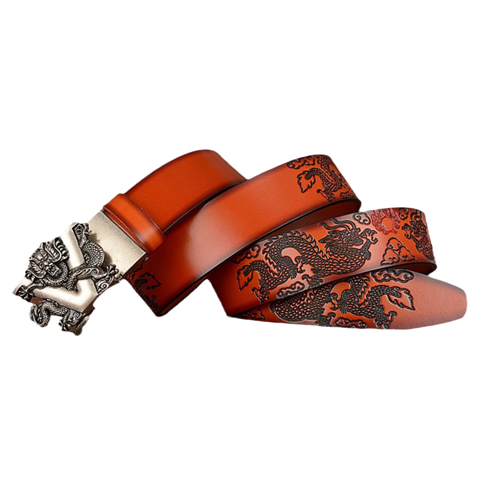 cinturón, Correa de trinquete cuero genuino for hombre con hebilla automática deslizante 3D plateada, 3,5 cm ancho - Hebilla ajustable(Bruin,115cm/waist:38"~40")