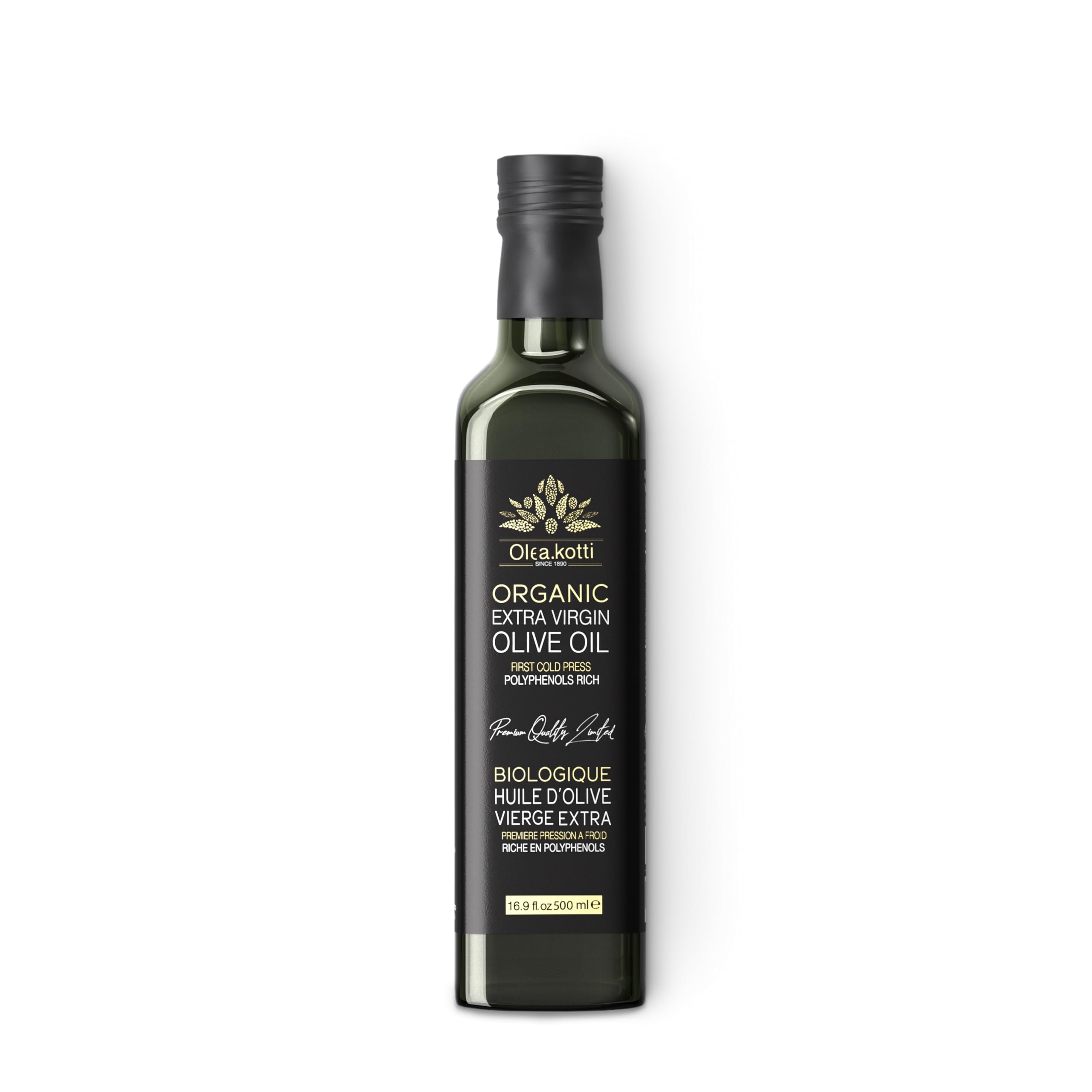 Olea Kotti EVOO 500ML Ultra Premium Extra Virgin Olive Oil, First Cold Press Rich in Antioxidants & Polyphenols Single Farm Origin Product of Tunisia Marasca, 500 ML Glass Bottle