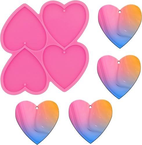 Molde de resina de silicona de corazón de 4 cavidades, lindo llavero de resina Expoy molde de resina para hacer joyas y colgantes, regalo ideal para Molde de resina de silicona de corazón de 4 cavidades, lindo llavero de resina Expoy molde de resina para hacer joyas y colgantes, regalo ideal para