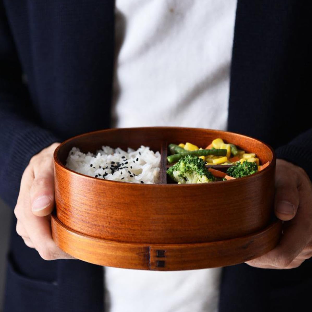 Boîte à Déjeuner Japonaise en Bois, Portable Grosse Capacité, Design Couche et Compartiments Divisés, pour L'école Famille Couleur