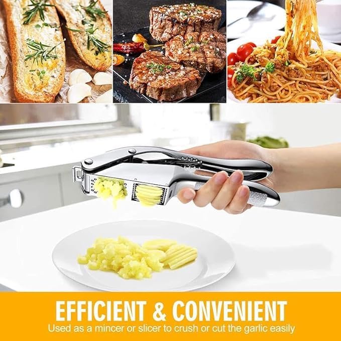 Professional 2 in 1 Garlic Press and Mincer Tool with Handle, Silicone Peeler & Brush, Ginger Crusher, Dishwasher Safe- Perfect for Minced Garlic, Nuts and Seeds, Essential Kitchen Gadgets.