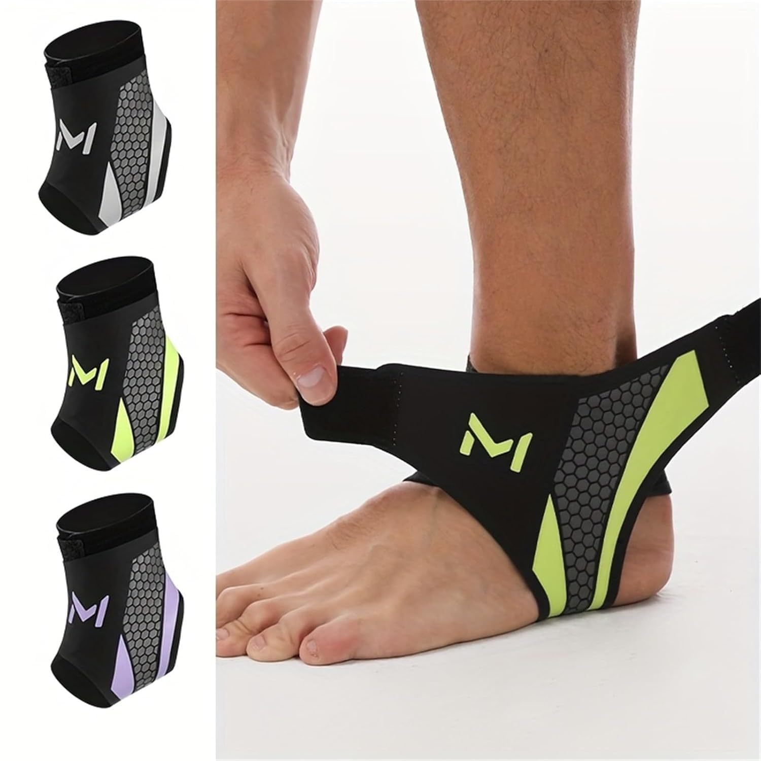 Cavigliera Sportiva Per Distorsione, In Nylon Traspirante,Cavigliera Supporto Regolabile Per La Caviglia, Unisex, Ideale Per Corsa, Calcio, Fitness Ed Escursionismo (Taglia Unica) – 2PC (Nero-verde) - 3