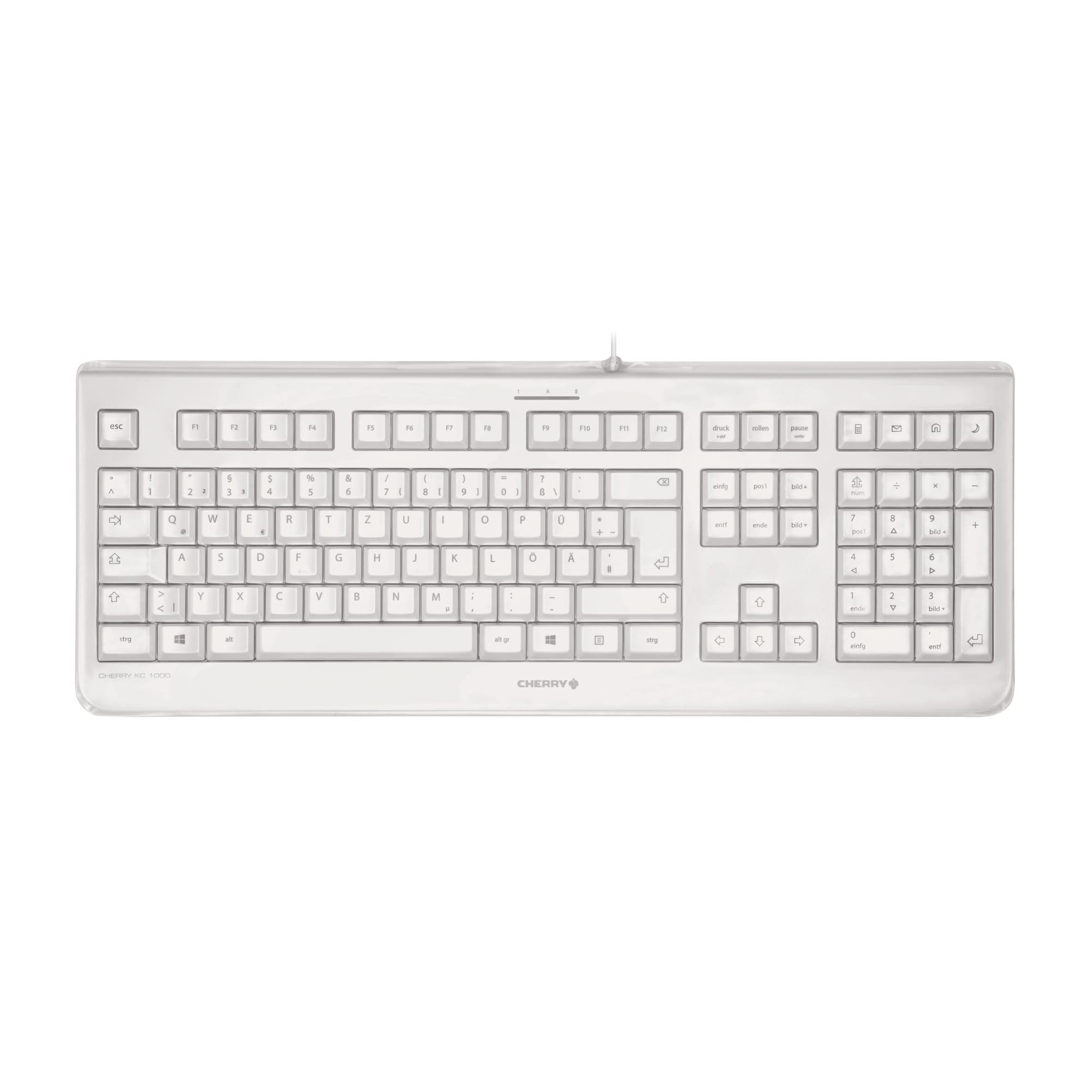 CHERRY KC 1068, Distribución de Teclado Francés AZERTY, con Cable, Fácil de Desinfectar, Resistente al Agua, Tecleo Silencioso, Blanco/Gris