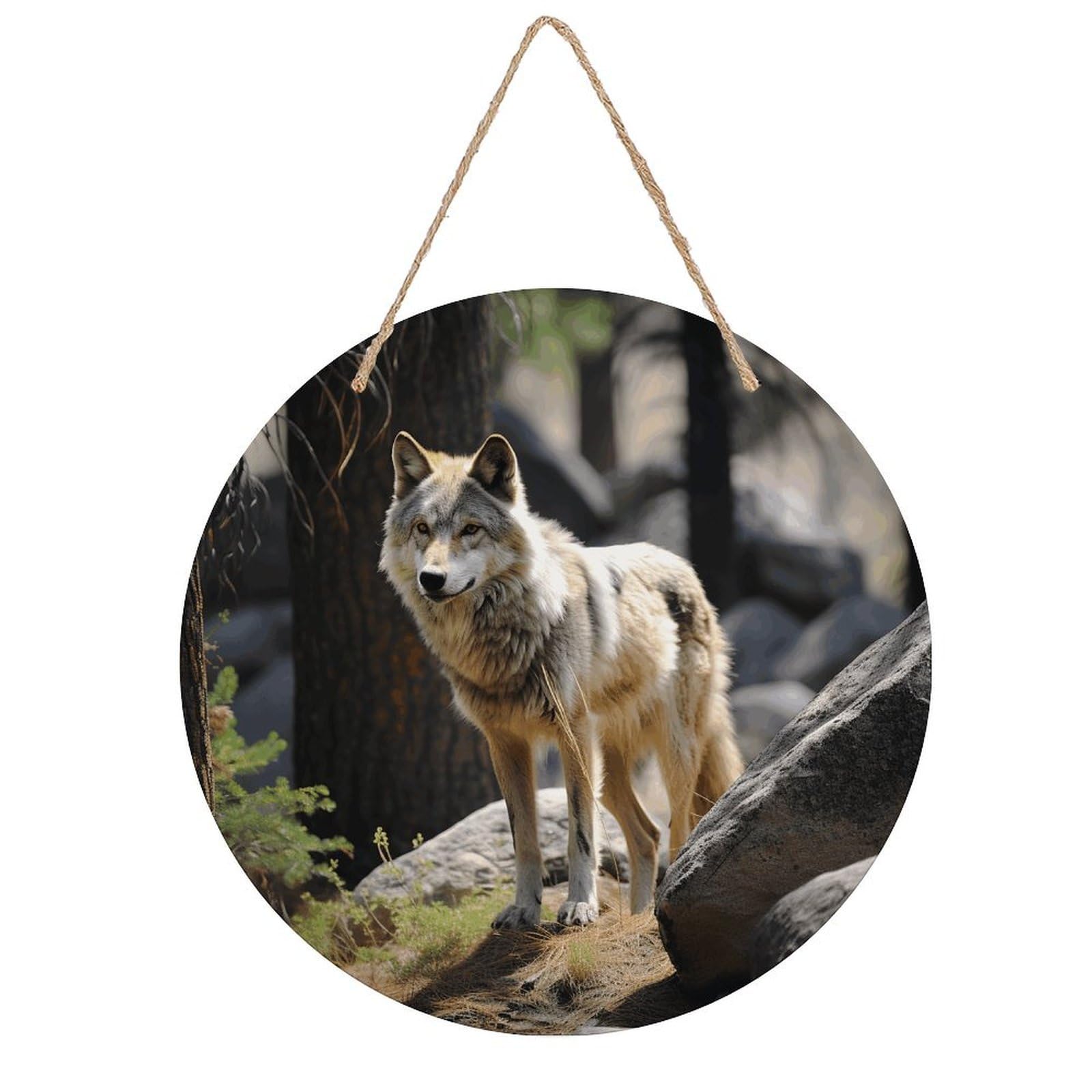 FekiLoot Wildlife Wolf Welcome Sign Wall Decor Welcome Round Wood Hanging Signs Decoration Farmhouse Wall Sign Wall Plaque Funny Decor Door Hanger for Front Door Porch Office