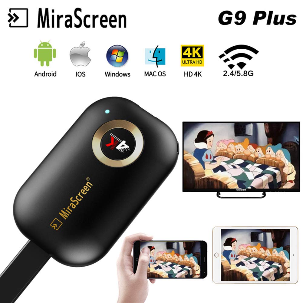 Wireless Display Adapter HDMI WiFi Miracast Display Dongle Mirascreen G9 Plus 5.8G4K Mirroring Miracast Airplay DLNA Receiver Cast Phone to TV/Projector Receiver for Android Mac iOS Windowss TTVBOX