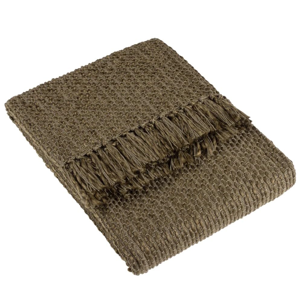 furn. Hoem Morni Woven Fringed Throw – Soft Textured Yarn Blend with Tasselled Trim (Willow – 130 x 180 cm)