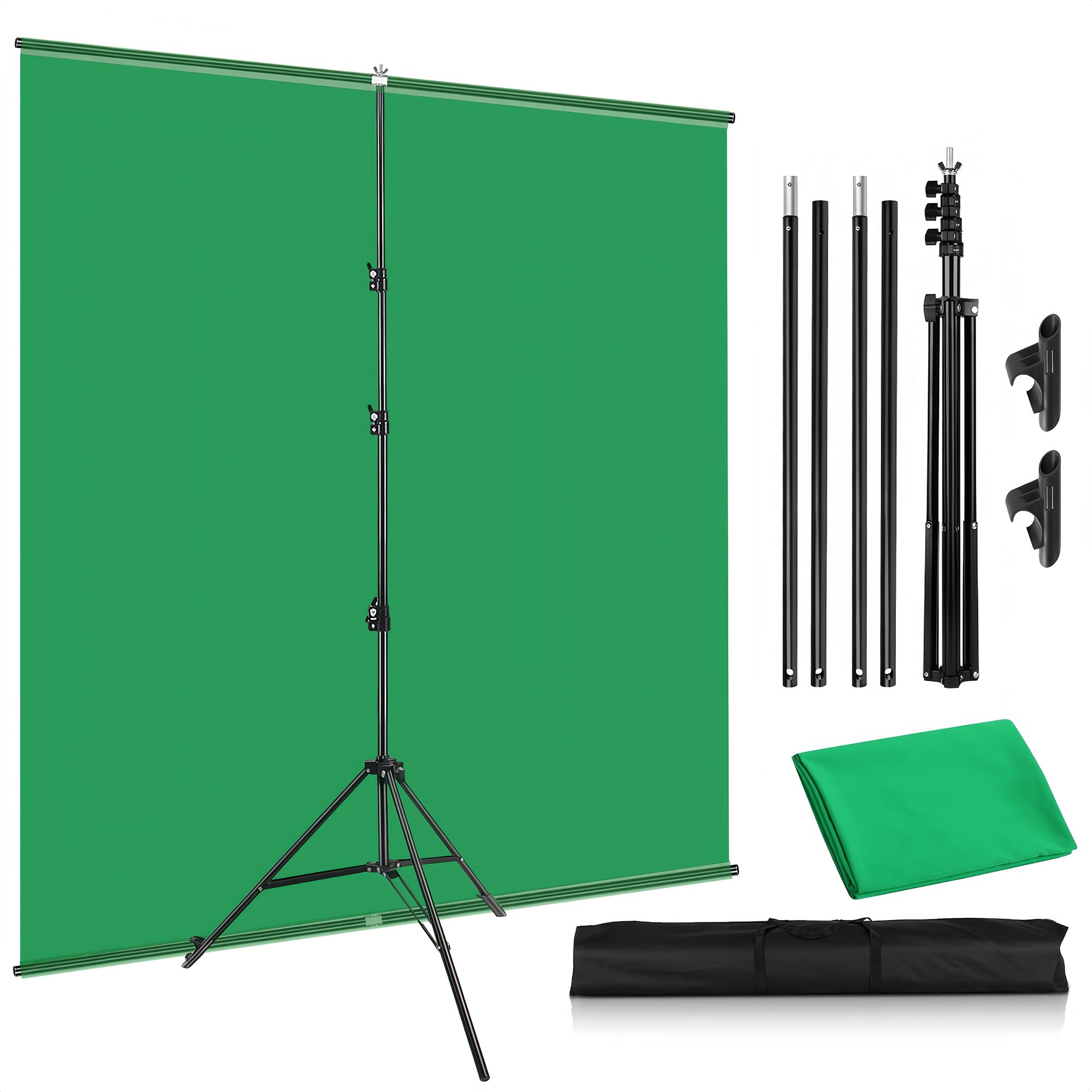 Kavier Fond Vert avec Support 2x1,5m Kit de Studio avec Double Barre Transversale pour Stabilité Maximale – Écran Chroma Key Pliable pour Streaming, Gaming & Réunions en Ligne
