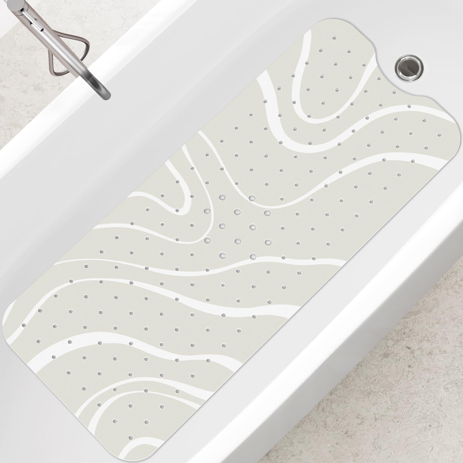 SHUCHING Tappetino Vasca Antiscivolo, Tappetino Doccia Antiscivolo Lungo 100x40cm, Tappeto Vasca da Bagno Antimuffa e Lavabile in Lavatrice, Linee fluide