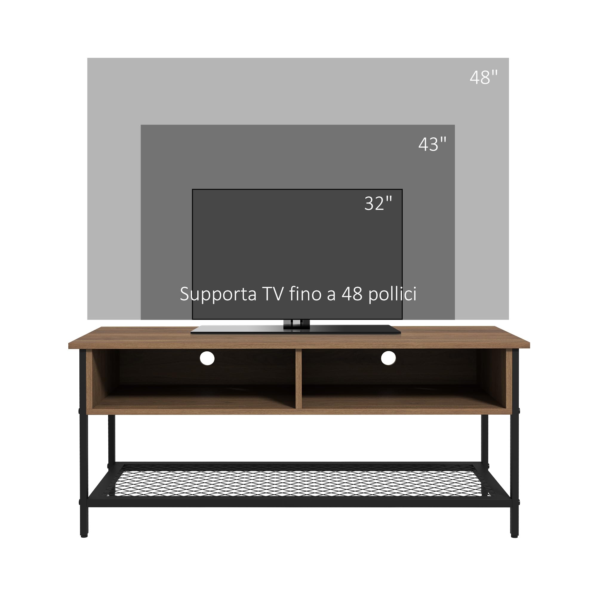 HOMCOM Mobile Porta TV fino 48" in Stile Industriale, Mobile Basso con Ripiani in Legno e Acciaio, 110x40x48cm, Marrone e Nero