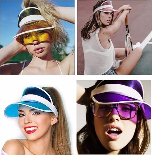 Miniatura 3 de Paquete de 10 sombreros de plástico transparente con visera UV para deportes al aire libre y fiestas, Multicolor-