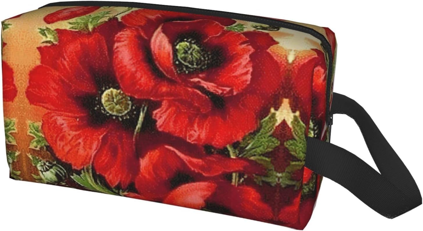 Grande Beauty Case da Viaggio con Fiore di Papavero Rosso - Organizer per Trucchi Versatile da Appendere, Adatto A Donne E Uomini, Design Spazioso per Un Facile Imballaggio E Viaggi Eleganti