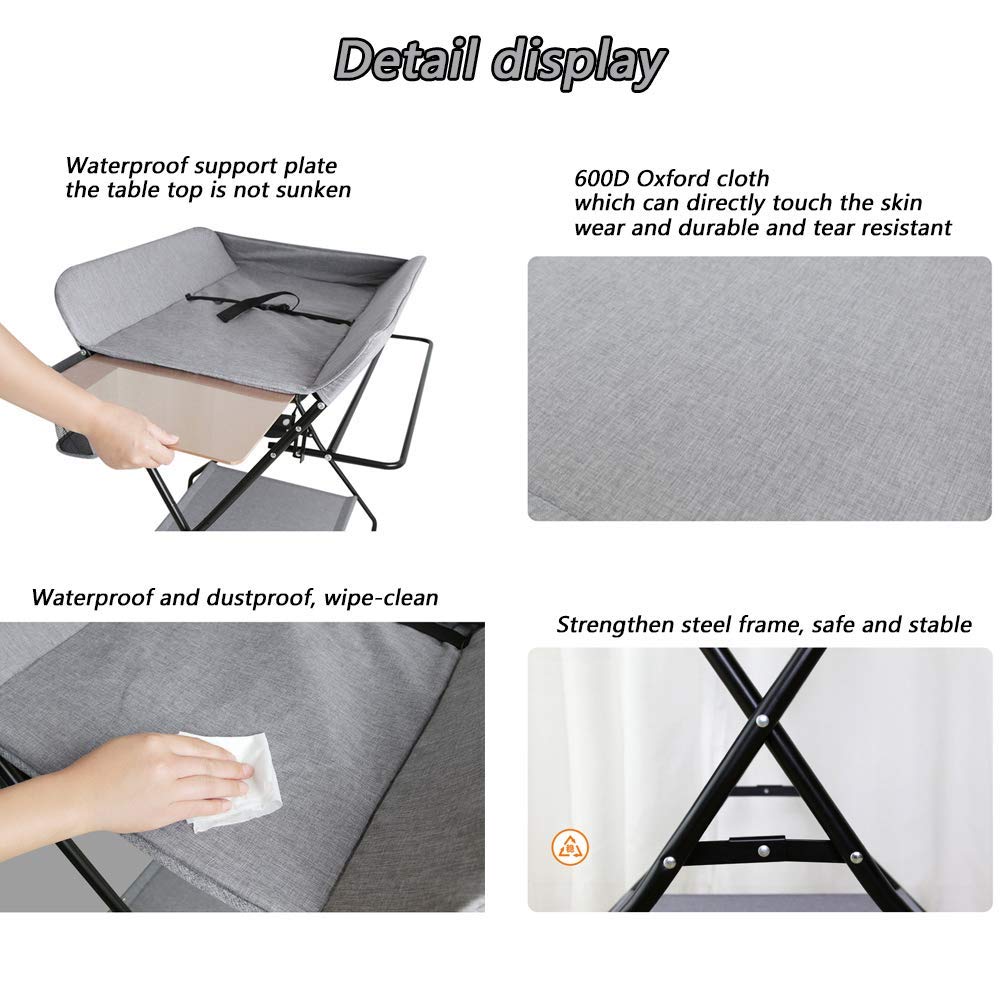 Fasciatoio Baby Care Station, Lettino Pieghevole per Massaggi Neonato, Organizer per Asilo Nido con Gambe Incrociate Stile Grigio