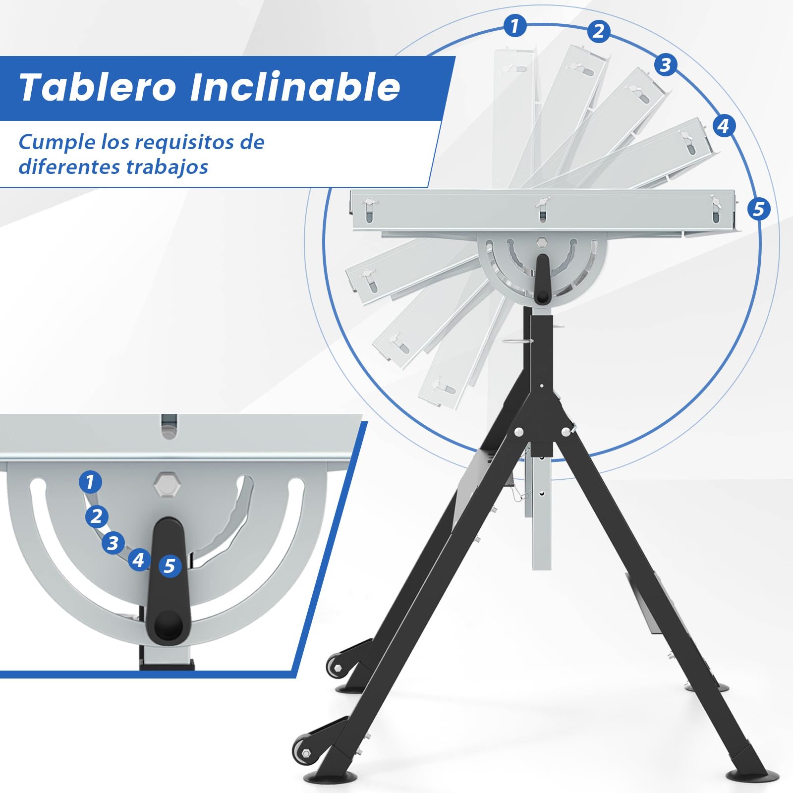 COSTWAY Mesa de Soldadura Plegable, Carro Herramientas con Ruedas, Altura Ajustable en 4 Niveles y Inclinable de 5 Ángulos de Inclinación, Banco de Trabajo de Soldadura Plegable y Portátil