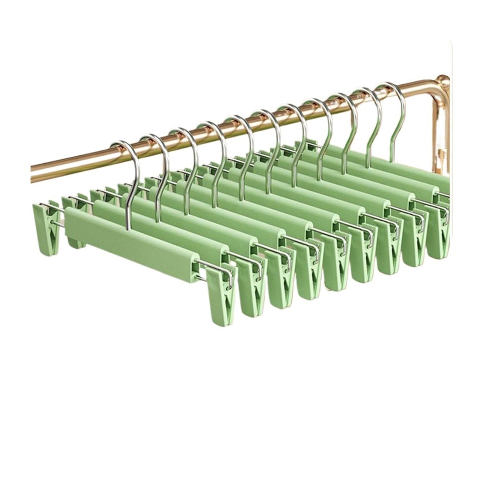 Coat Hangers Pants Hanger Adjustable Clips Space Saving Anti-Slip Metal Rack Women's Skirt Clothes Organizer Socks Lingerie Racks(Green,5pcs)